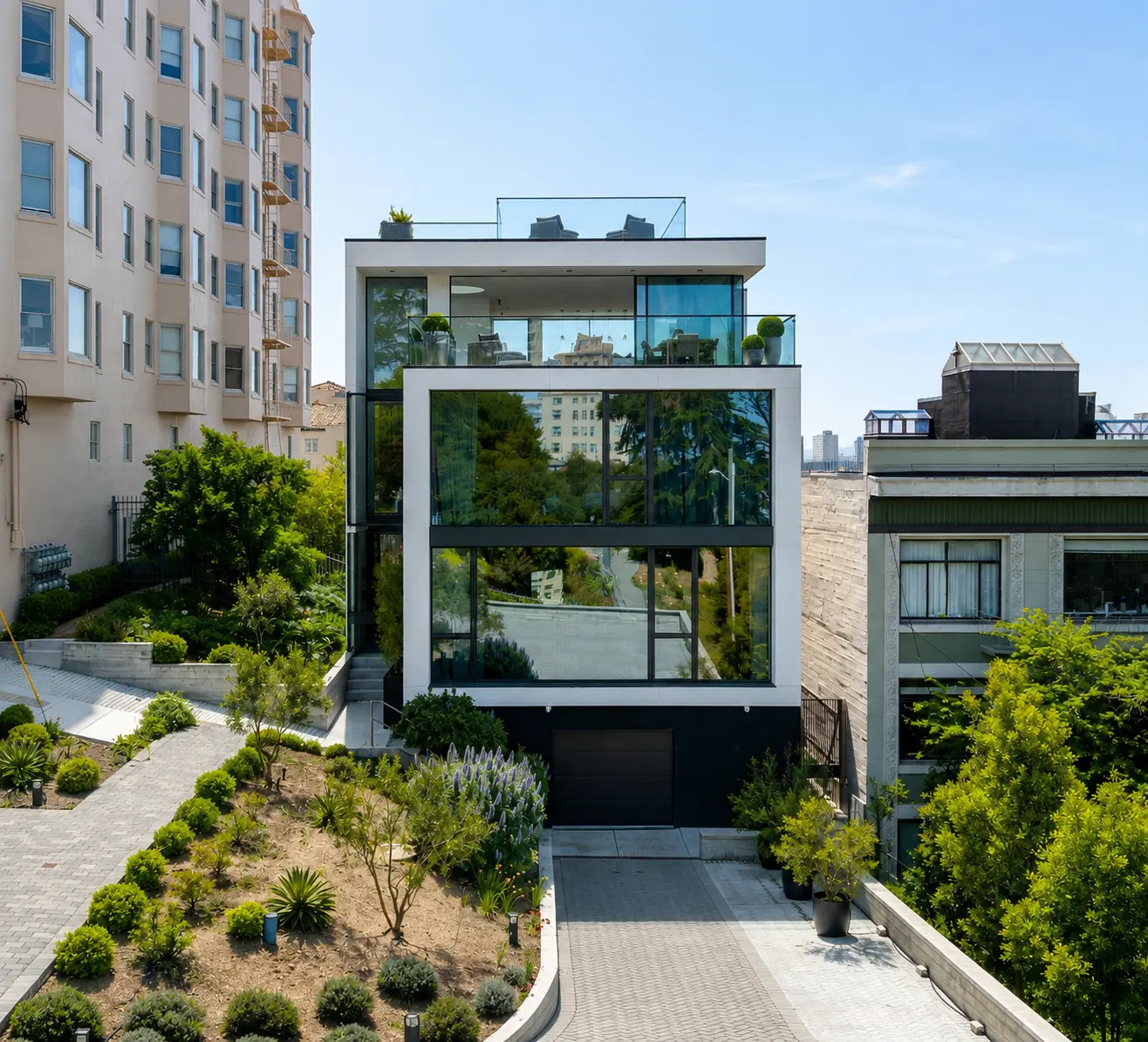 Modern home front elevation — original listing photo