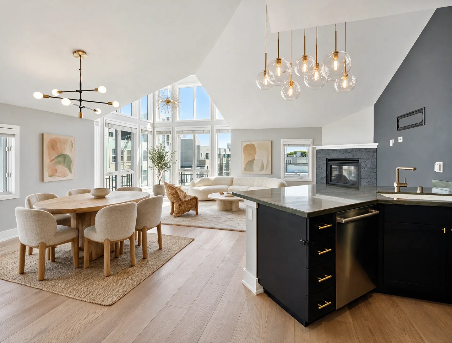 Great room rendered from an architectural floor plan