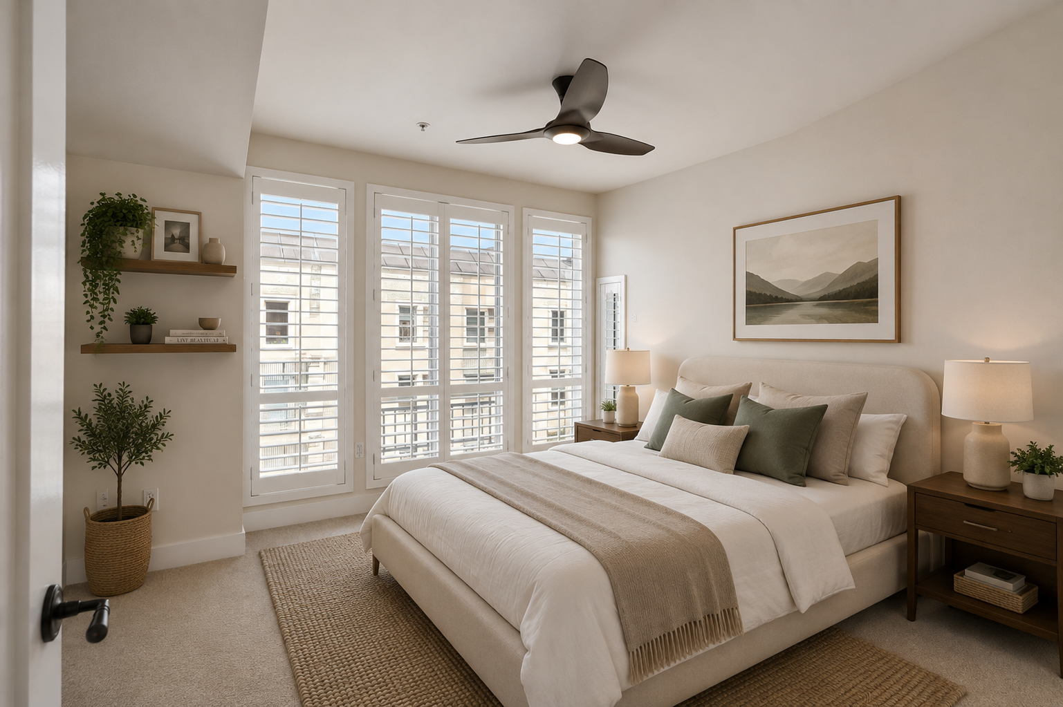 Primary bedroom virtual staging — after AI enhancement