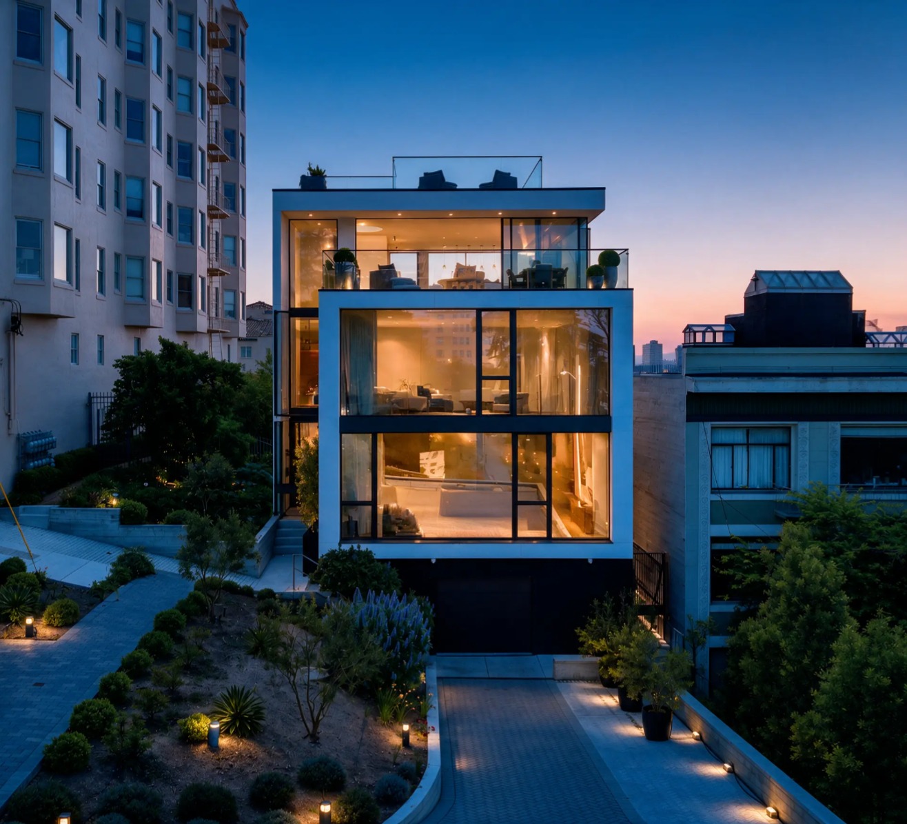 Twilight exterior — coming soon rendered from an architectural floor plan