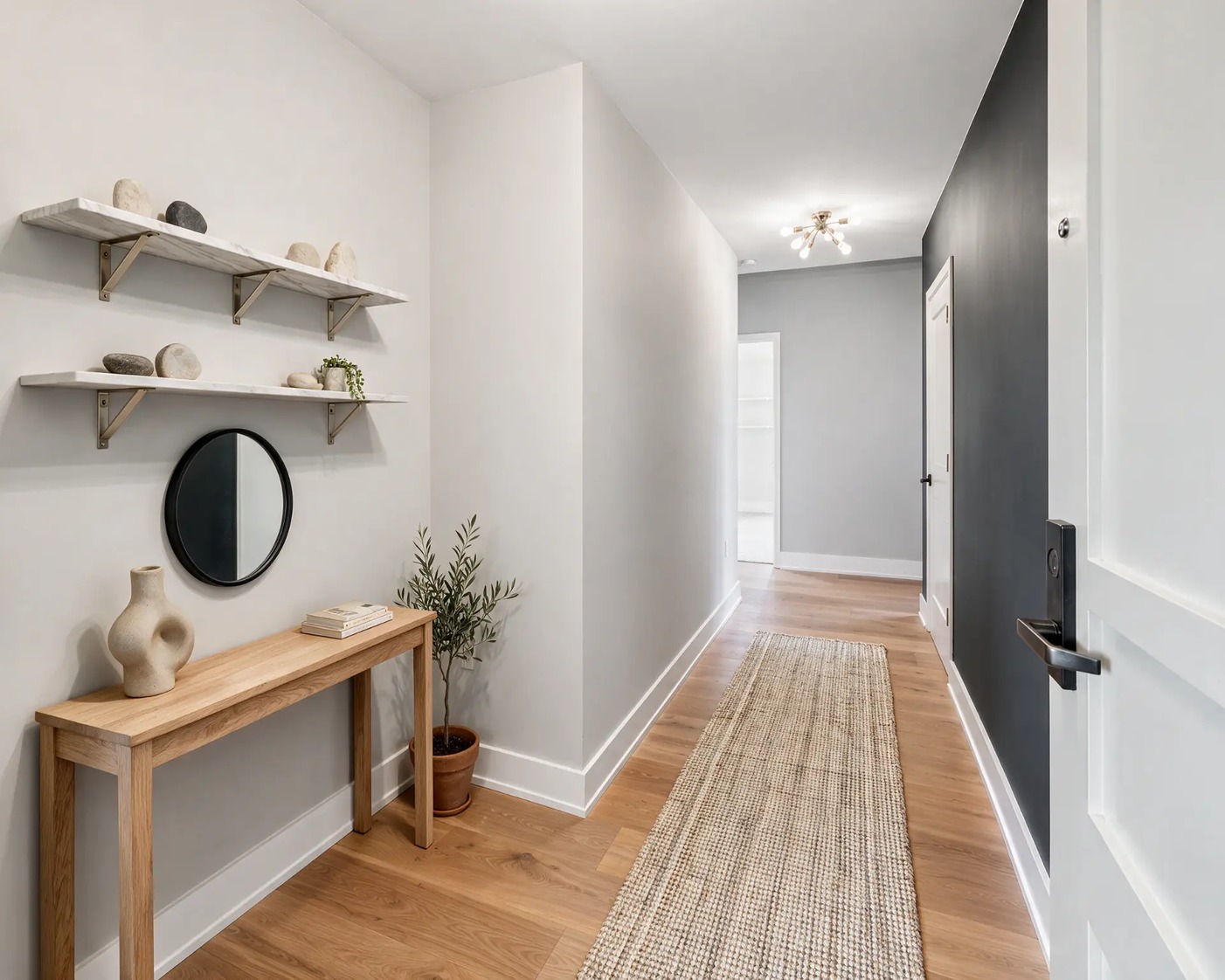 Entry hallway generated and staged from an architectural floor plan