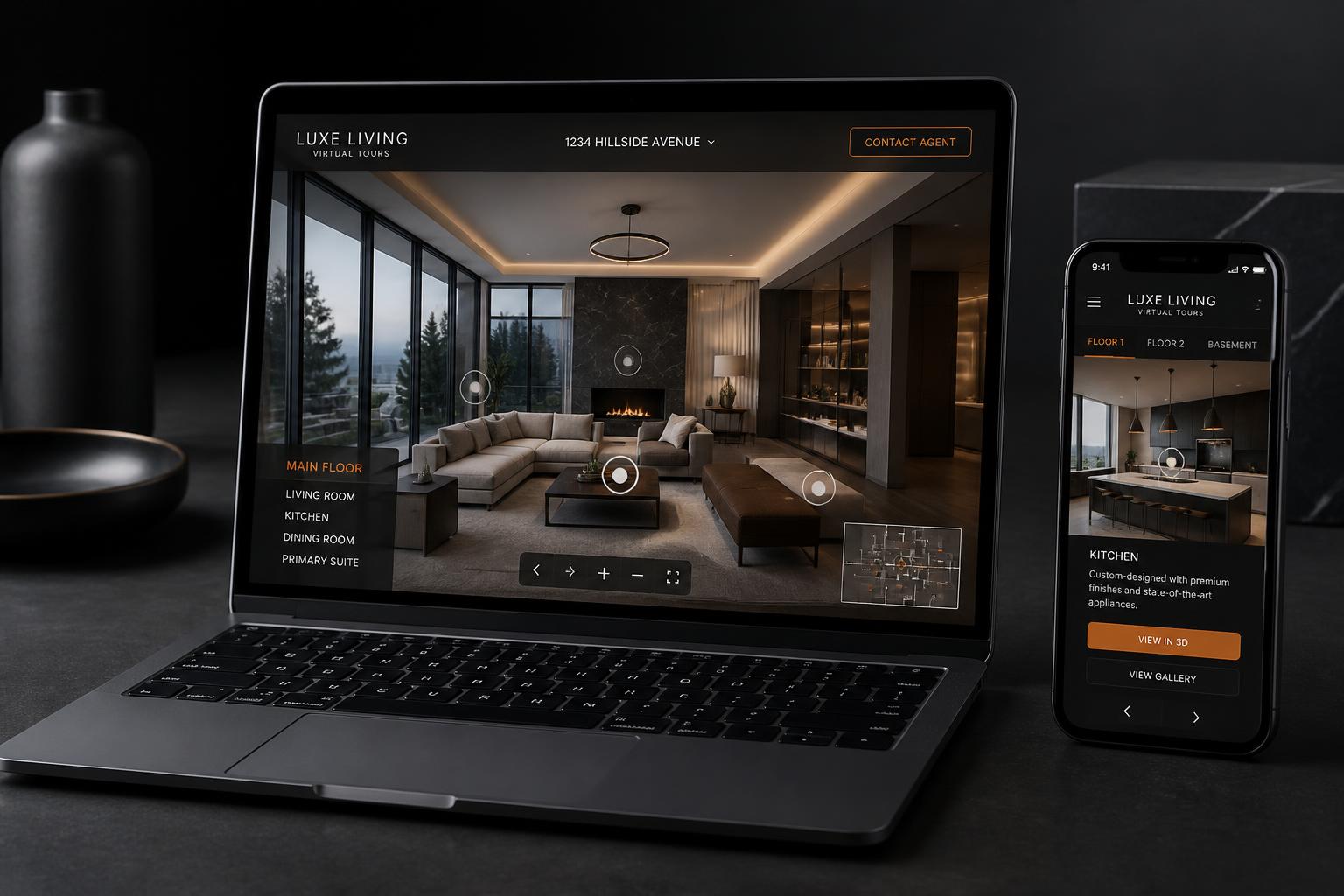 Virtual house tour running on laptop and smartphone